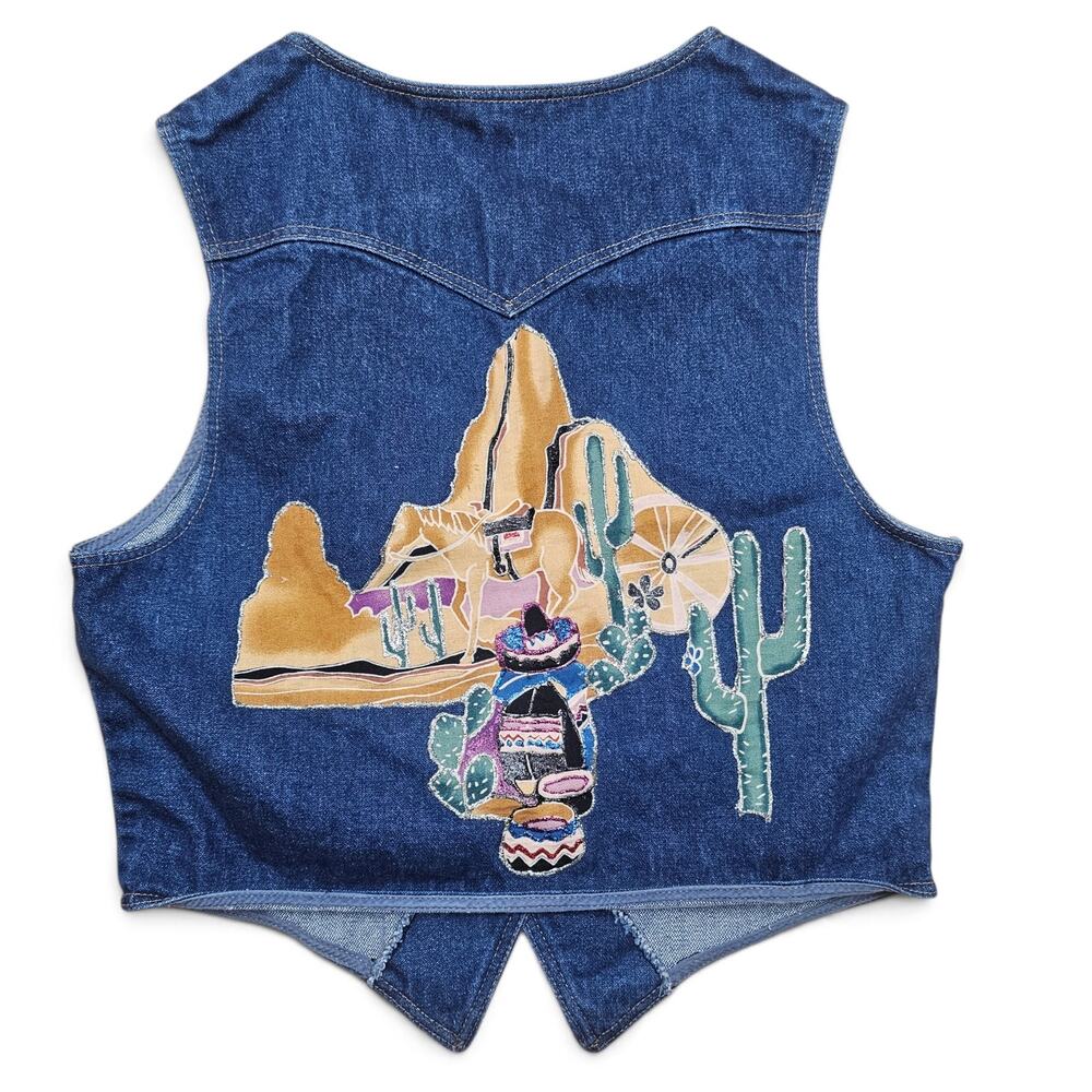 WRANGLER Denim Vest Women's S VTG 80s/90s Southwest Applique Horse Ranchwear